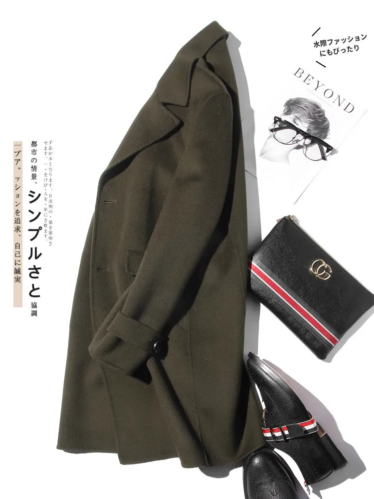 100% шерстяное пальто Мужская Осенняя Двусторонняя длинная куртка Корейская