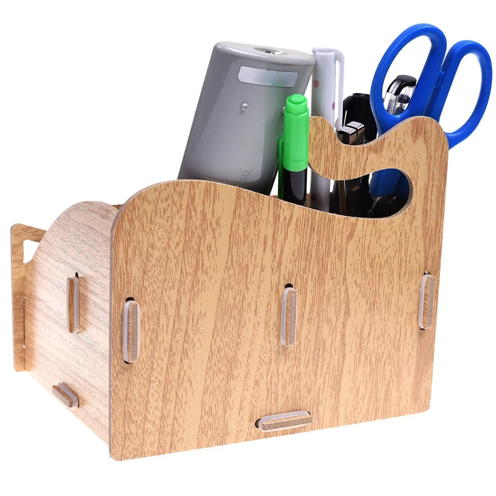 Деревянный самодельный держатель для ручек с милым котом настольный органайзер