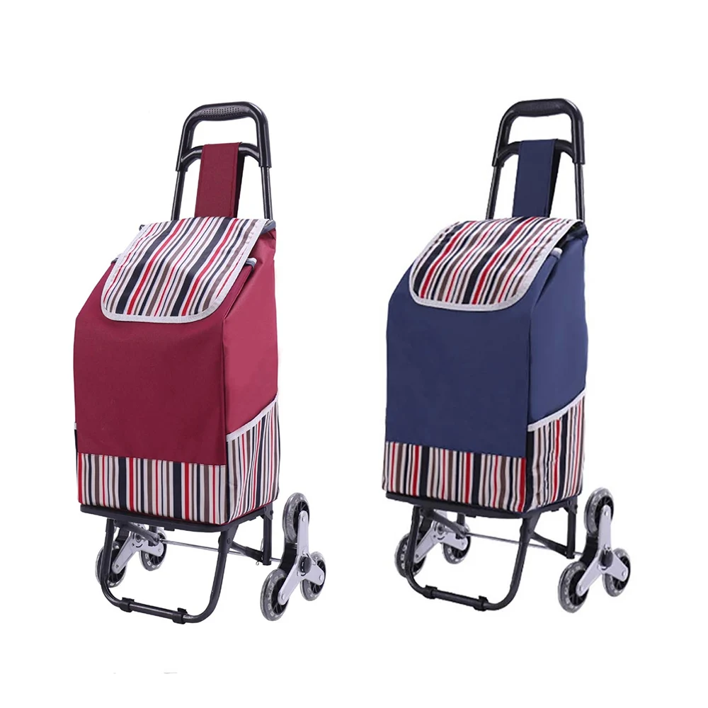 

Portable Shopping Trolley Cart Shopping Bag with Wheels Folding Bearing Sturdy Climbable Grocery Shopping Cart Storage Bag