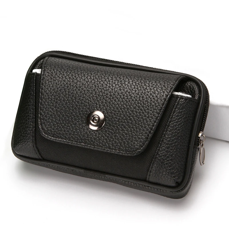 

Men Fanny Pack Mobile Phone Bags Black Color Hasp Zipper Male Coin Purse Burse Good Quality Bag Waist Packs Casual Man Purse