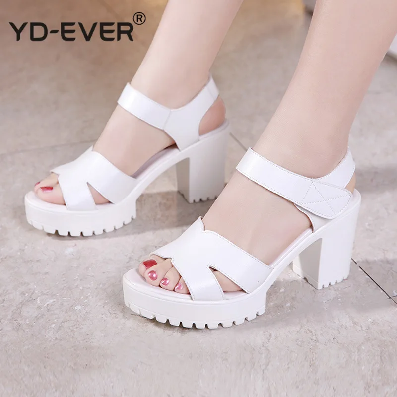 Женские кожаные сандалии на платформе босоножки высоком каблуке с открытым