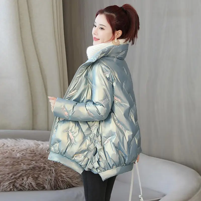 

Glossy Cotton-Padded Coat for Women Winter Long Sleeve New Ins Loose Fashion A- line Small Parkas