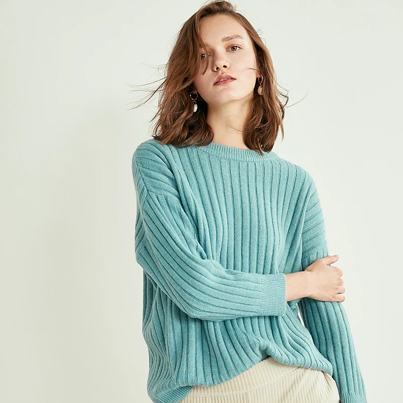 JECH2019 женский свитер кашемировый шерстяной Полосатый пуловер с круглым вырезом