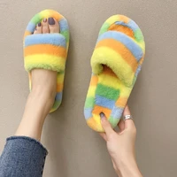 ladies plush shoes womens warm flat bottomed home slippers soft open toe wear resistant color cotton mop new 2021