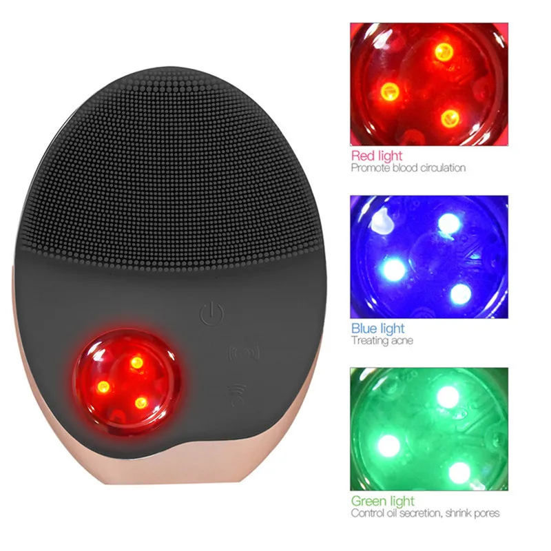 

Светодиодный фотон щетка для мытья лица Водонепроницаемый Удаление угрей акне пор очищающее средство силиконовая машина для очистки лица ...