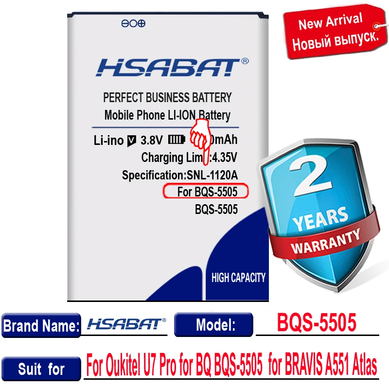 HSABAT 0 цикл 4600 мАч BQS-5505 Аккумулятор для Oukitel U7 Pro BQ Amsterdam BRAVIS A551 Atlas
