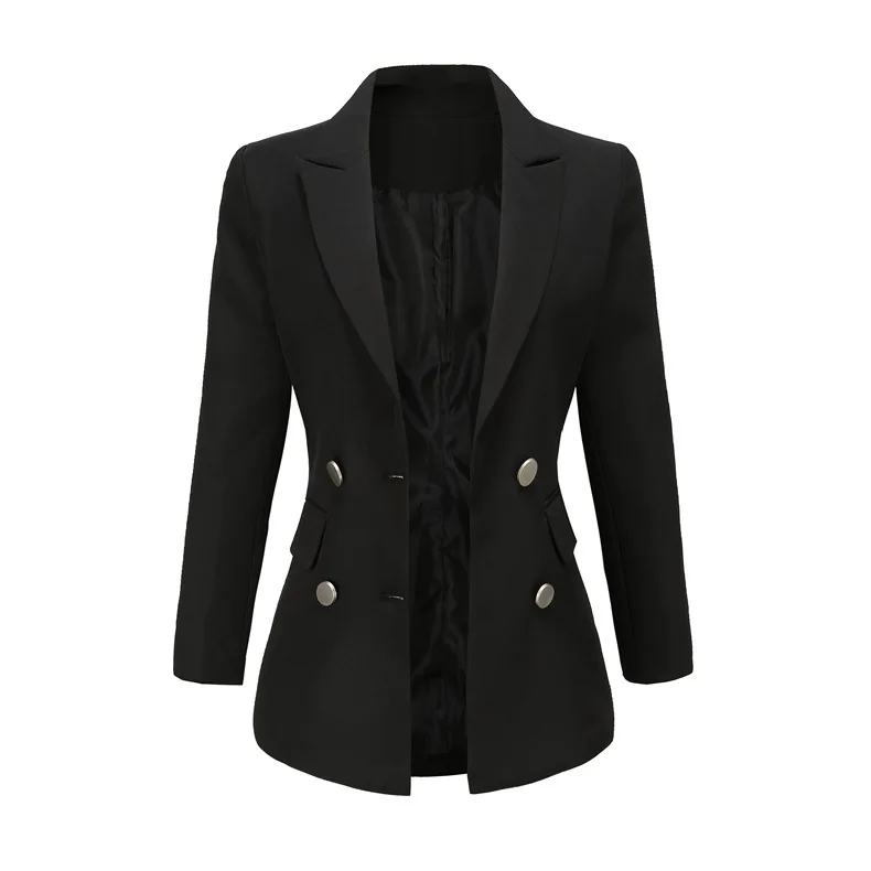 

Nice Newest Vogue Designer Blazer Jacket Women's Shawl Collar Double Breasted Lion Buttons Slim Fitting Blazer