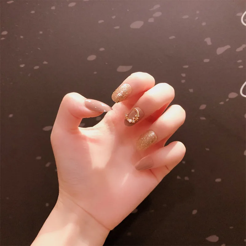 24 шт. нажимные ногти милые стильные накладные розового цвета блестящие золотые