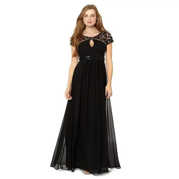 

free shipping black long evening Dress vestidos de festa vestido longo short sleeve Formal dress to party gown 2018 new fashion