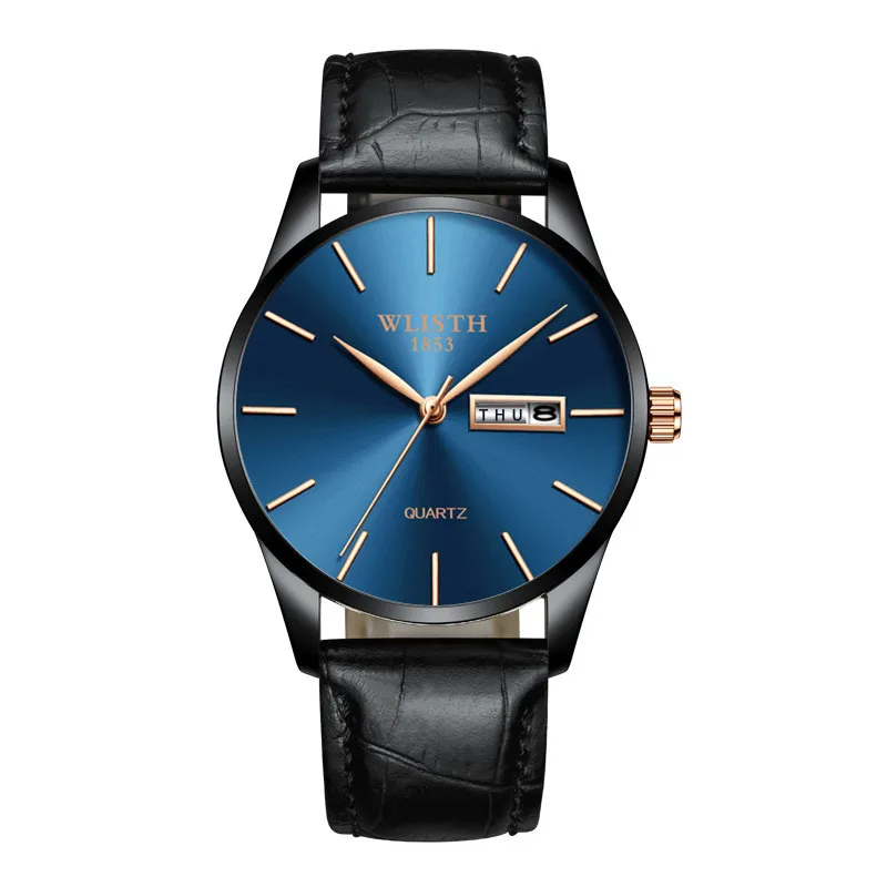 

Leisure Men Watch Wrist Blue Dial Quartz-Watches Mens Watch With Luminous Dial Steel & Leather Wrist Watch Reloj de los hombres