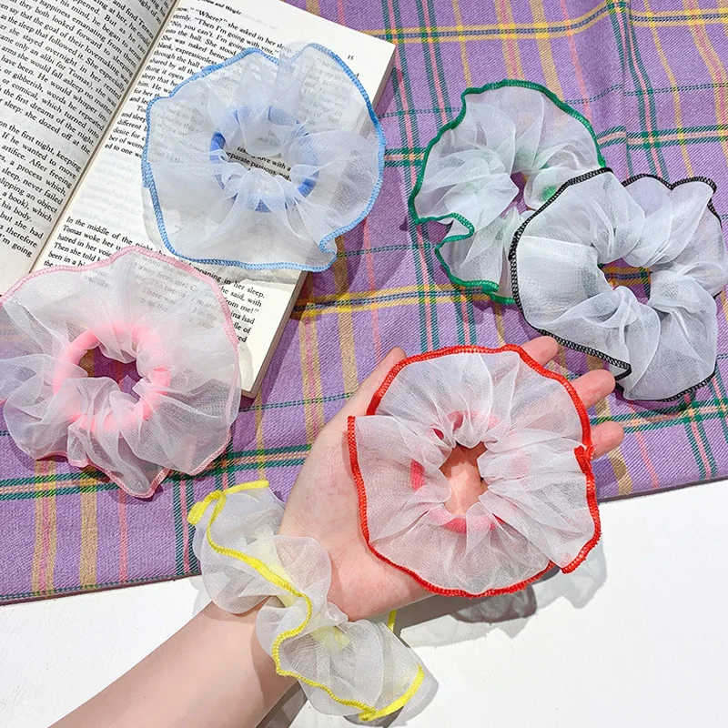 

1PC Fashion Mesh Hair Ring Scrunchies Large Intestine Elastic Hair Band Candy Color Hair Accessories Korean Sweet