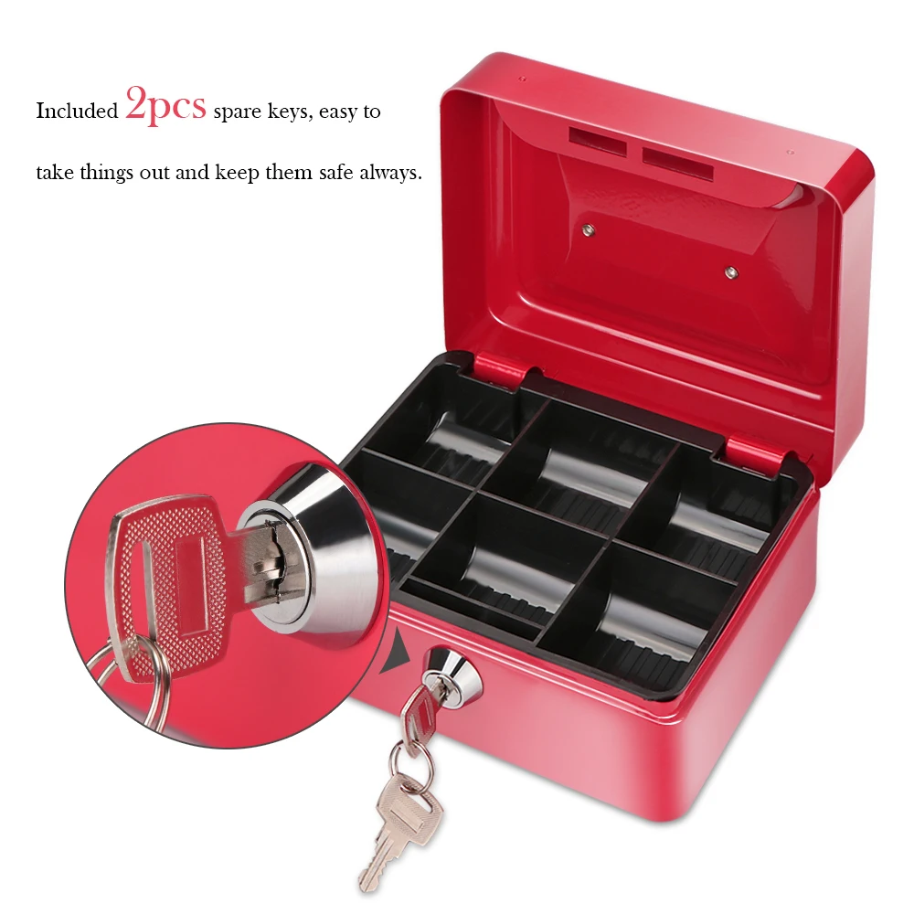 

Mini black metal stainless steel deposit pot safe coin money tray with secret key money drawer portable cash register