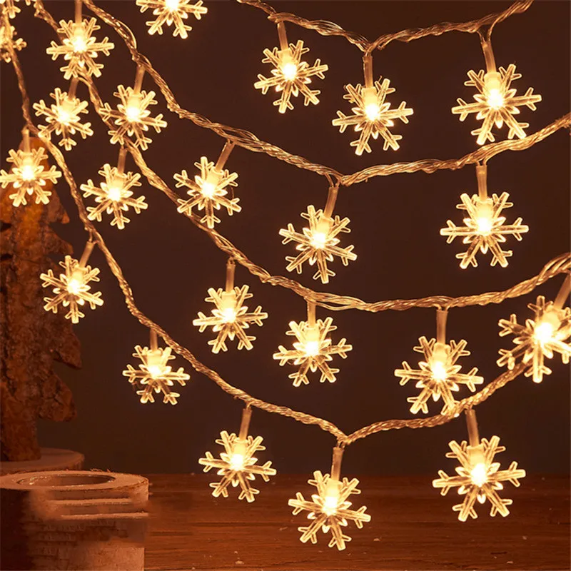 40 LED Garland Holiday Snowflakes String Fairy Lights Hanging Ornaments Christmas Tree Decorations for Home Party Navidad 2021