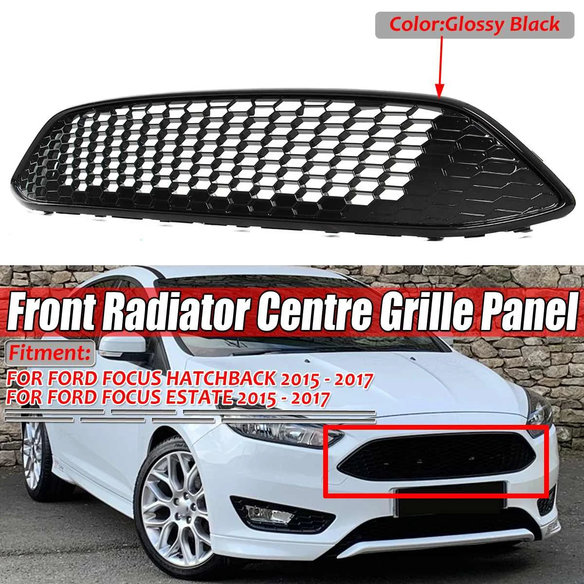 

3 Color Front Bumper Upper Center Grille Grill Cover For Ford For Focus MK3 ST LINE 2015-2017 ABS Honeycomb Mesh Racing Grill