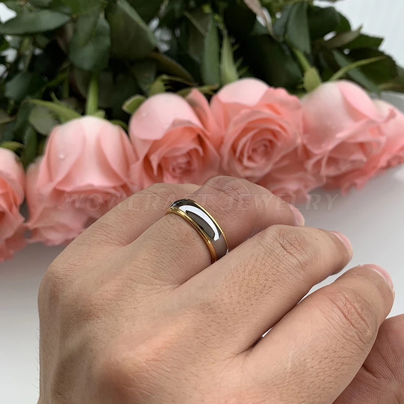 

6mm Gold Domed Tungsten Wedding Rings for Men Women Polished Finish Stepped Edges Comfort Fit
