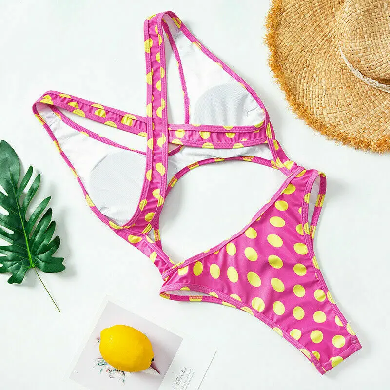 Женское Бандажное розовое бикини купальник в горошек купальный костюм цельный