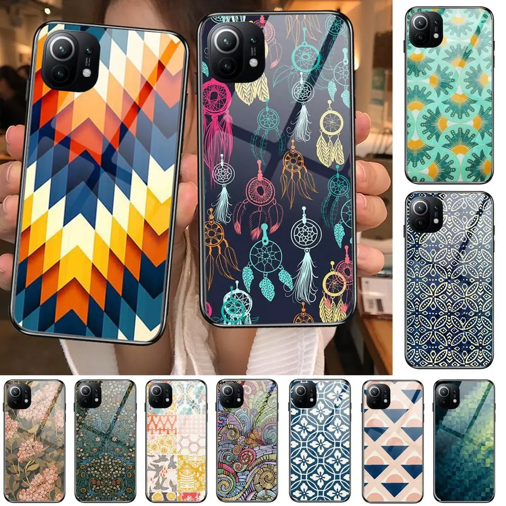 

Vintage Indian Floral Henna Mandala Yoga Ethnic Tempered Glass Phone Case For Redmi Xiaomi 11 Lite pro Ultra 10T 10 9 8 MIX 4 Co