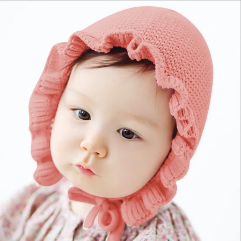 Spring New Newborn Baby Hat 3 Color Infants Handmade Wool Ear Knitting Monolayer Lotus Leaf Yarn Warmer Caps Kids Bonnet | Детская