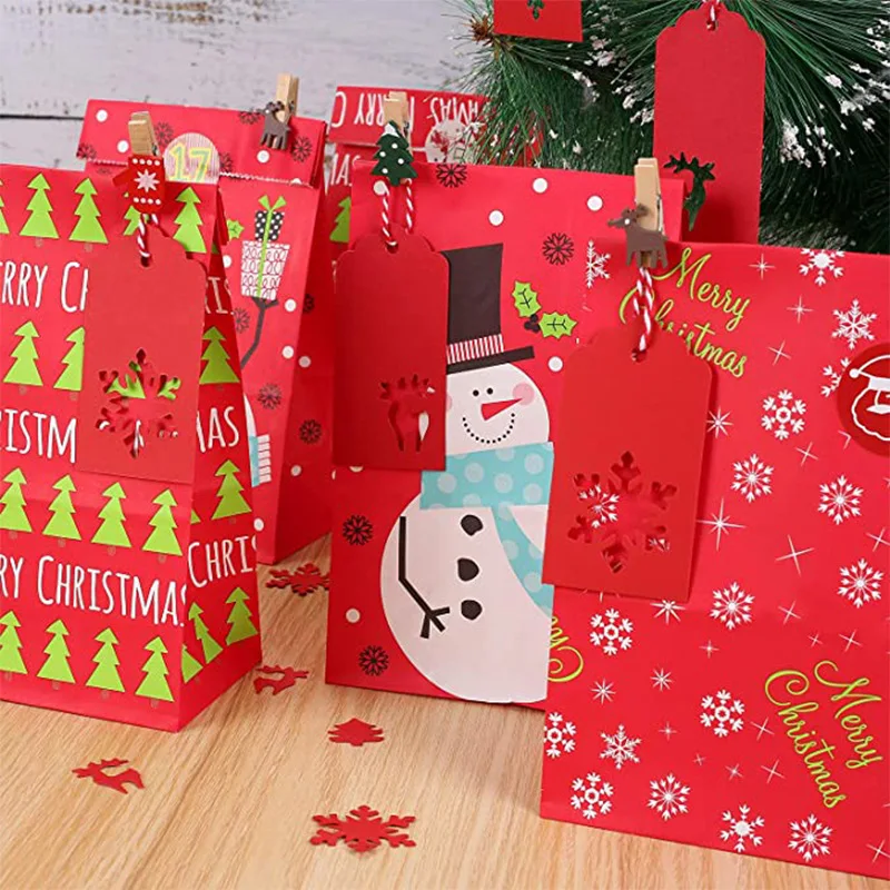 

24Pcs Snowflake Merry Christmas Paper Bag Snowman Food Cookie Christmas Gift Packing Bag Birthday Party Favor New Year Gift Bags