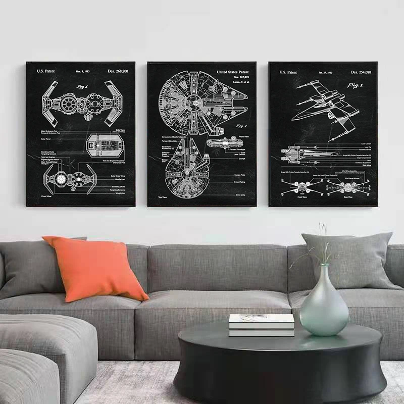 

Самолёт, механическая модель, ВИНТАЖНЫЙ ПЛАКАТ, черно-белая холщовая живопись, современная настенная Художественная печать, украшение для ...