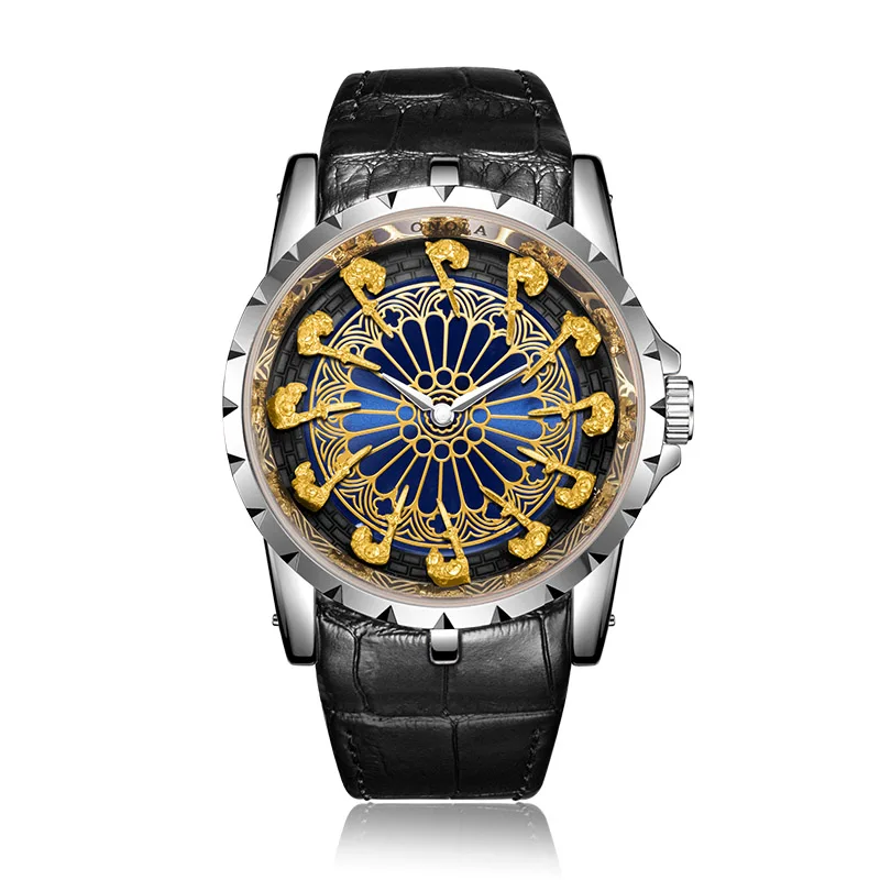 ON3809silvergold blu Бренд ONOLA, Уникальные кварцевые часы, мужские,, роскошные, розовое золото, кожа, наручные часы, модные, повседневные, водонепроницаемые, винтажные, Relogio Masculino - Цвет: ON3809silvergold blu