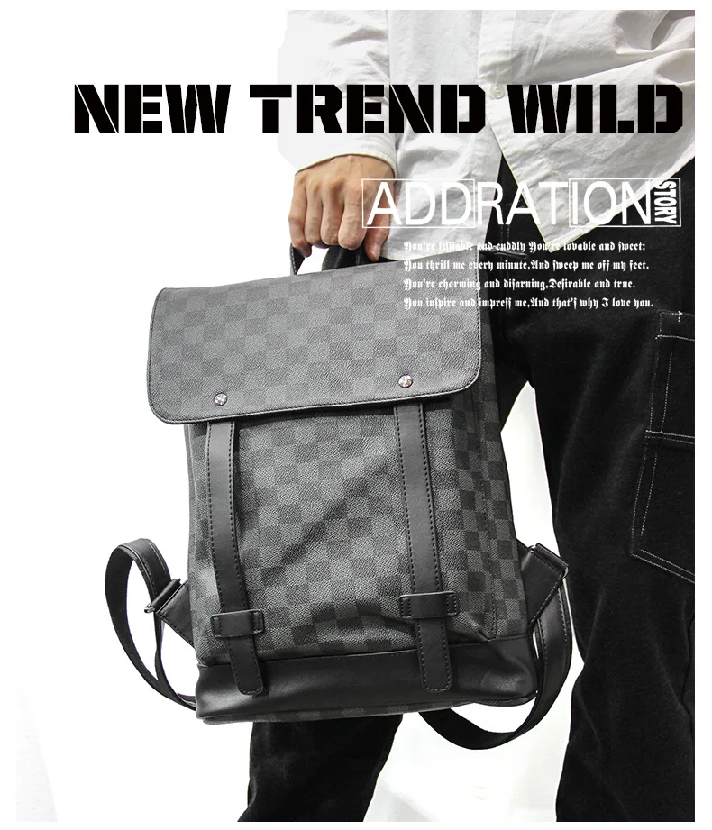 

Leather Plaid Designer Backpack Men Large Capacity Outdoor Travel Backpack Laptop School Bags for Men Bagpack Mochila Hombre