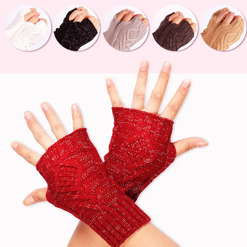 

Зимние женские и мужские перчатки без пальцев, вязаные рукавицы, модные милые осенние короткие эластичные рукавицы с открытыми пальцами