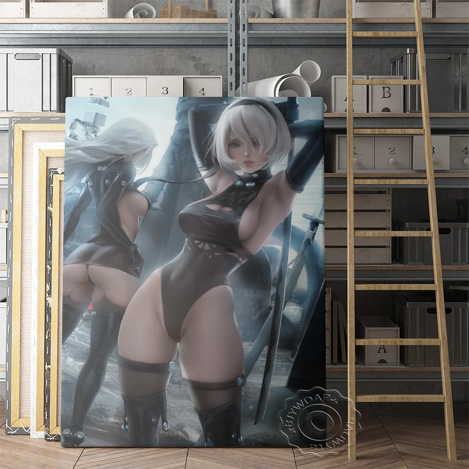 

Nier Automata Game Poster Sword Long Hair 2B Wall Art Pictur Cute Sexy Anime Girl Home Decor Canvas Painting Art Poster Gift