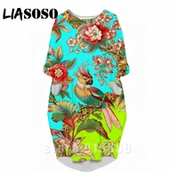 liasoso 3d print fashion funny suit rock new harajuku animal bird parrot women anime gown lady girl party long sleeved dress