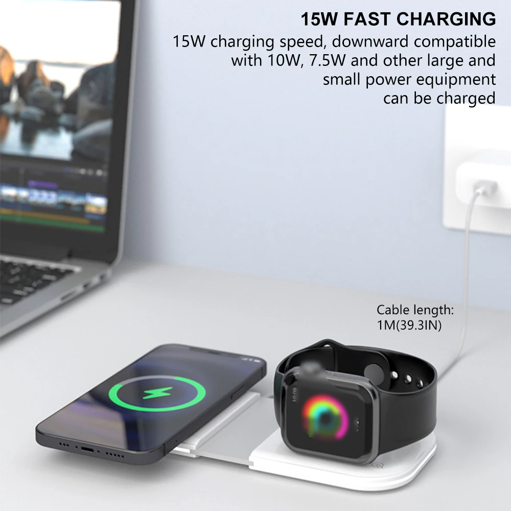 

2 in1 Magnetic 15W Wireless Charger Fold for IPhone 12 Pro Max Mini Magsafe Fast Wireless Charging Stand for Apple Watch 6 5 4 3