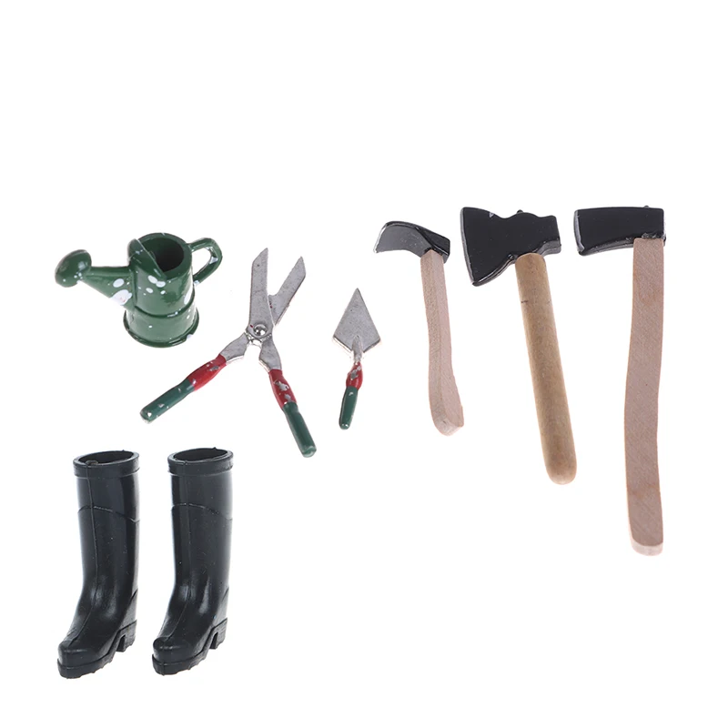 

New Original 1set 1:12 Dollhouse Watering Can+Scissors+Axes+Shoes Doll Decor Mini Garden Tool