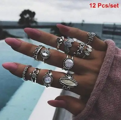 

12Pcs/Set Personality Vintage Rings For Couple Lover Dating Rings Europe And America Luxury Style Holiday Gifts 2021 New