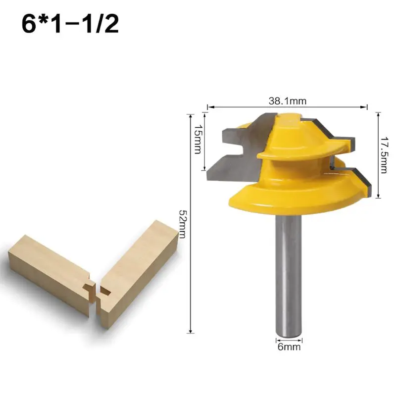 

2021 New 45 Degree Miter Lock Tenon Milling Woodworking Router Bit 6mm Shank Carbide Drilling Cutter Tool