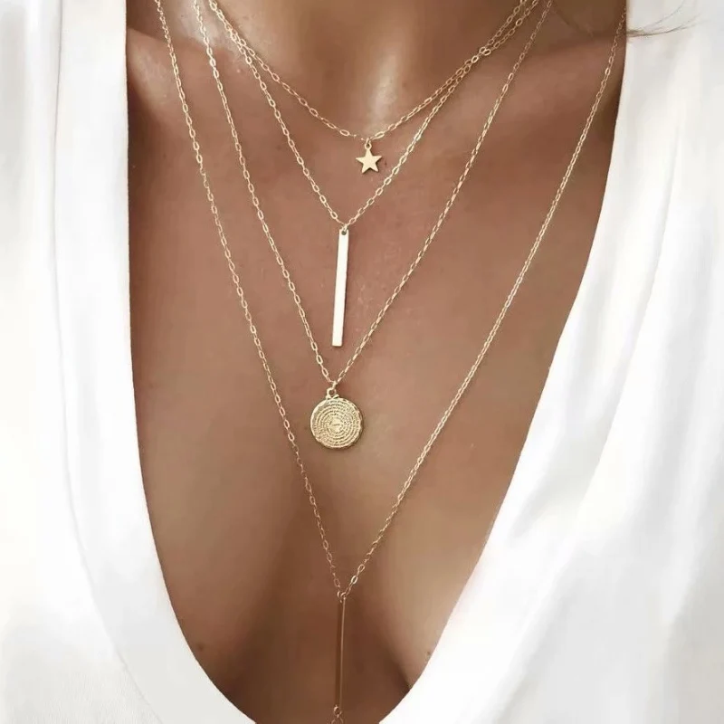 

Fashion Multi Layer Lock Portrait Pendants Necklaces For Women Gold Metal Choker Necklace 2020 New Design Jewelry Party Gift