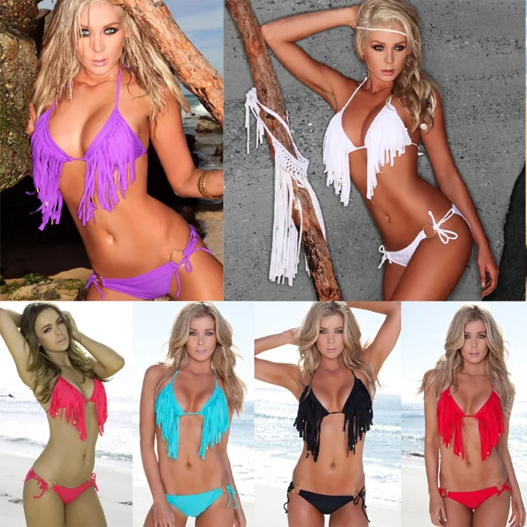Соблазнительный женский бандажный купальник бикини с бахромой бюстгальтер пуш