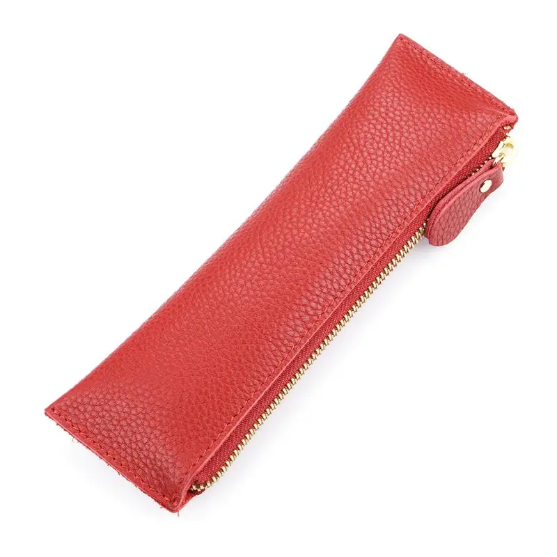 

Handmade Leather Pencil Bag Vintage Retro Zipper Fountain Pen Makeup Brush Pouch