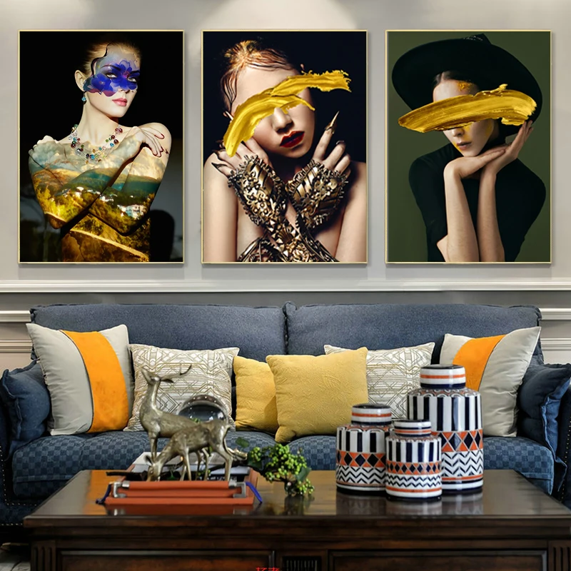 

Canvas Painting Wall Art Modern Fashion Women Posters Sexy Body Painting Gold Leaf Prints Home Living Room Bedroom Decoration