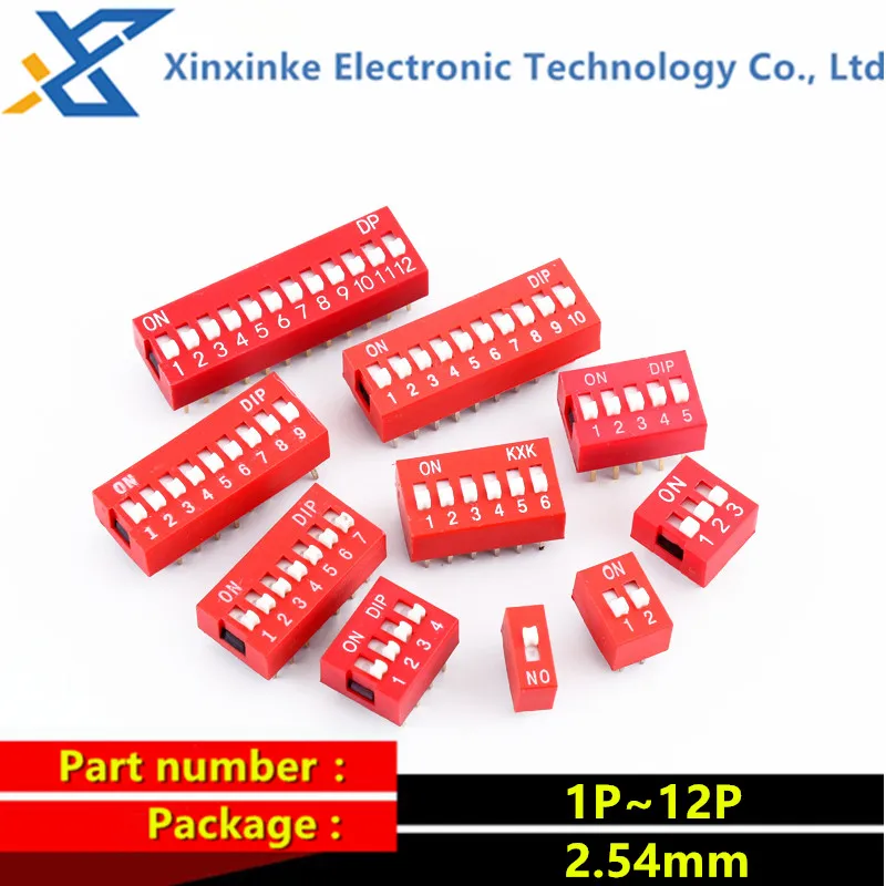 

10PCS 2.54mm Position Way DIP Red Pitch Toggle Switch Red Snap Switch Slide Type Switch Module 1 2 3 4 5 6 7 8 9 10 12 Bit