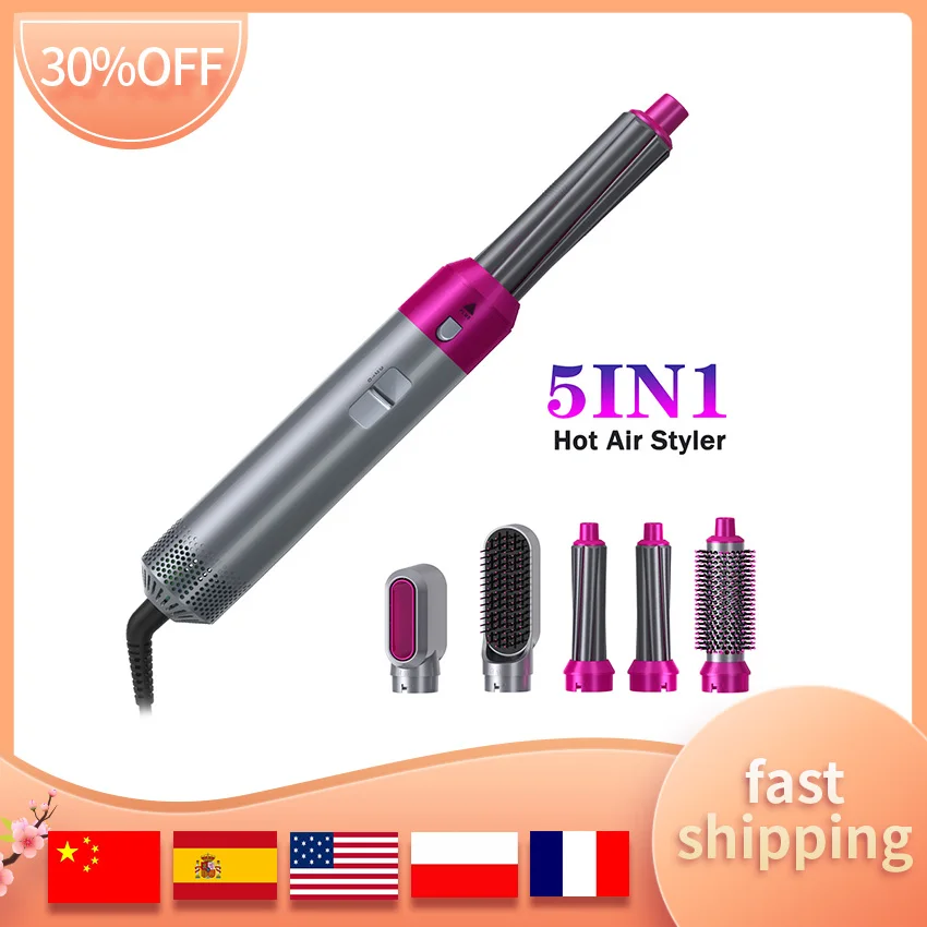 

5 In 1 Hair Dryer Hot Air Brush Styler and Volumizer Hair Straightener Curler Comb Negative Ion One Step Hair Dryer Brush 2021