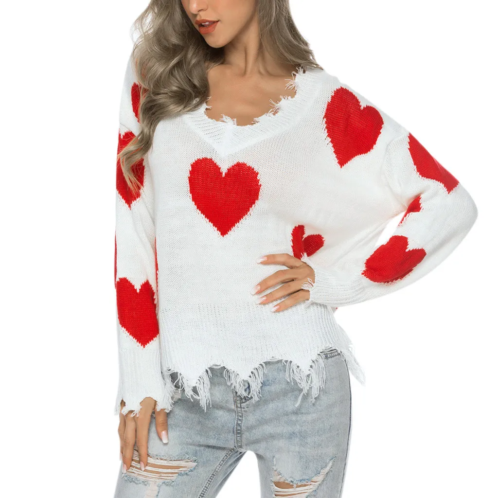 Женский свитер с v-образным вырезом Акриловые пуловеры кисточками и принтом