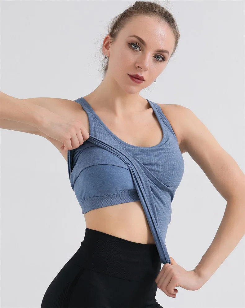 Women's Sports Top Yoga Vest with Chest Pad Women's Solid Color European and American Sports Running Quick-drying Breathable