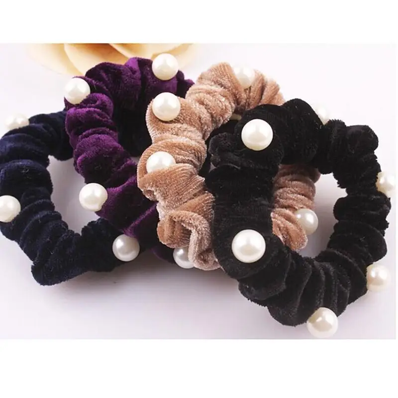 1 шт. фланелевая бархатная повязка для волос Женская жемчужная резинка резинки