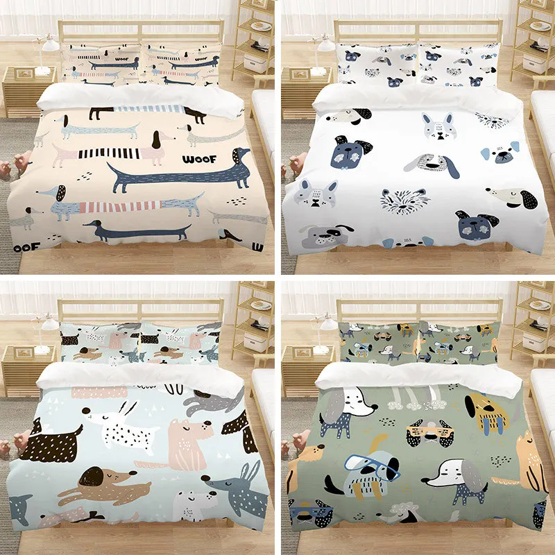 

Kids' Imaginary Dog Duvet Cover Pillowcase Queen Size Woof Quilt Cover For Girls Children Hand Painted Bedding Set Decorative