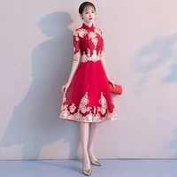 toast 2020 new chinese wedding engagement dress slim back dress medium length elegant robe ete grande taille decontract courte