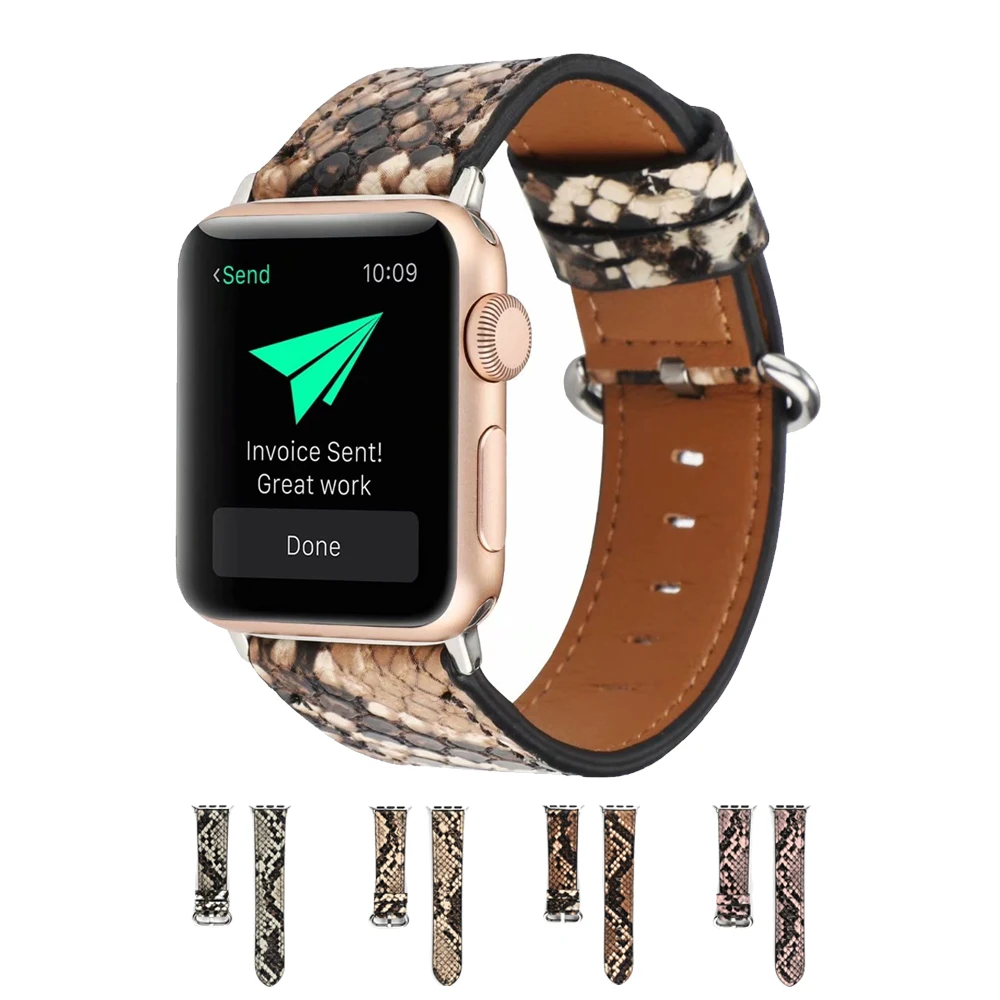 

Ремешок из микрофибры для apple watch band luxury 44 мм 40 мм с принтом питона iWatch series 3 38 мм 42 мм, ПУ кожа, современный дизайн