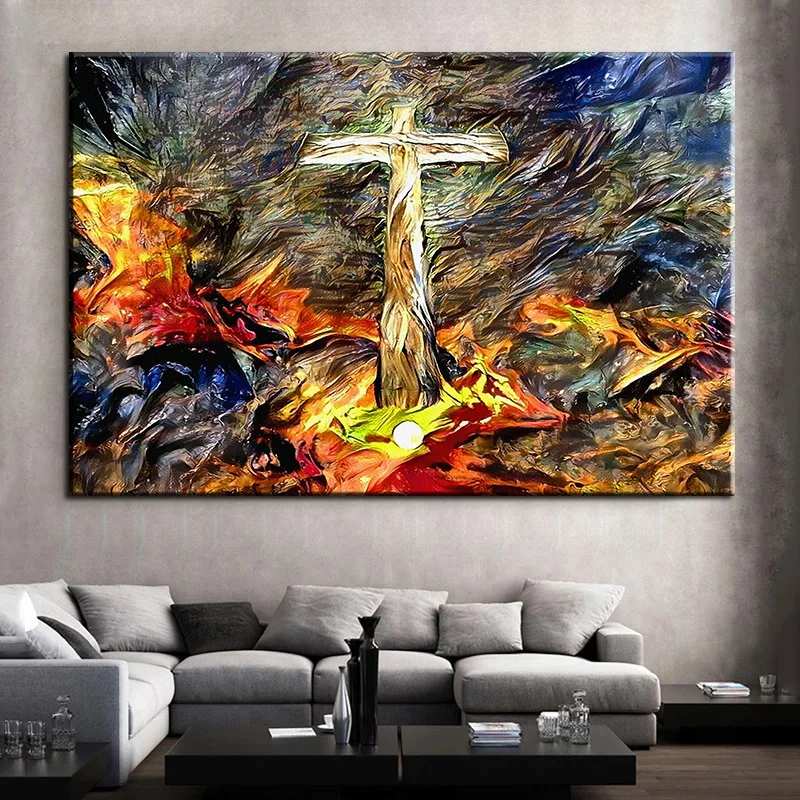 

Abstract Art Oil Painting Religious Jesus Cross Canvas Print Modern Posters Wall Picture for Living Room Home Decoration Cuadros