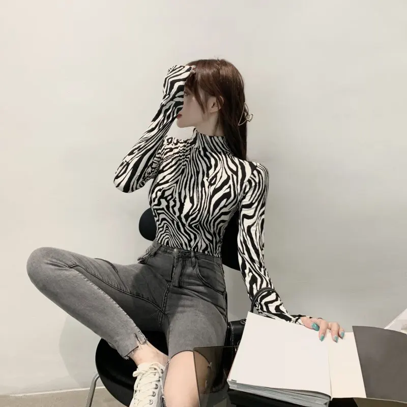 Облегающая нижняя рубашка осень-зима 2020 новинка футболка с высоким воротником в