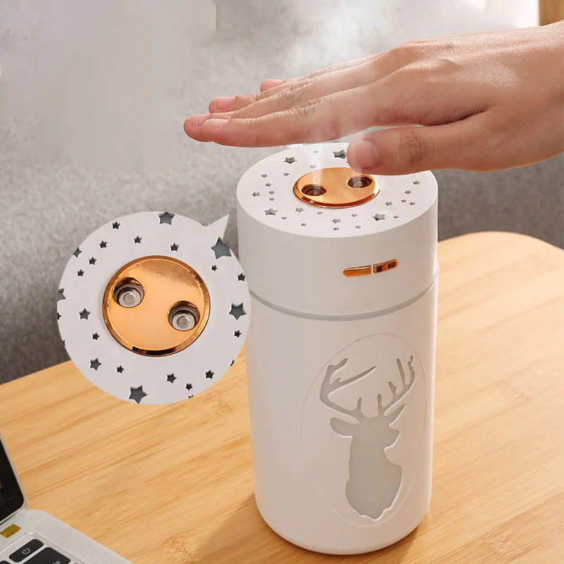 

600Ml Dual-Nozzle Humidifier Romantic Night Light Home Car Office Use Anti-Drying and Silent Air Humidifier, White