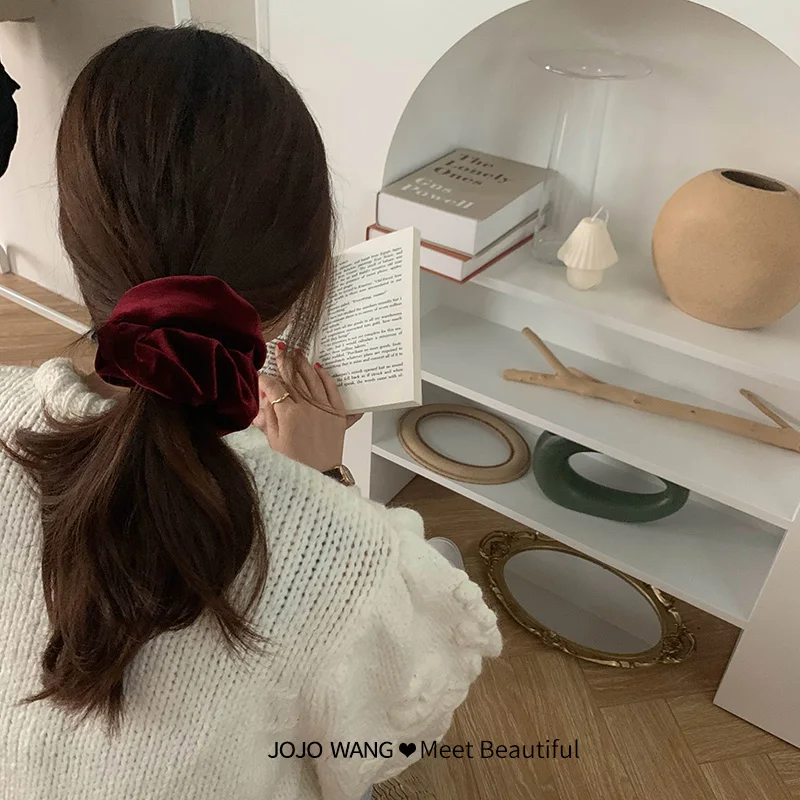 

Satin Large Intestine Hair Ring Ins Intestine Ring Burgundy Velvet Large Intestine Ring Korean Simple Women's Headdress