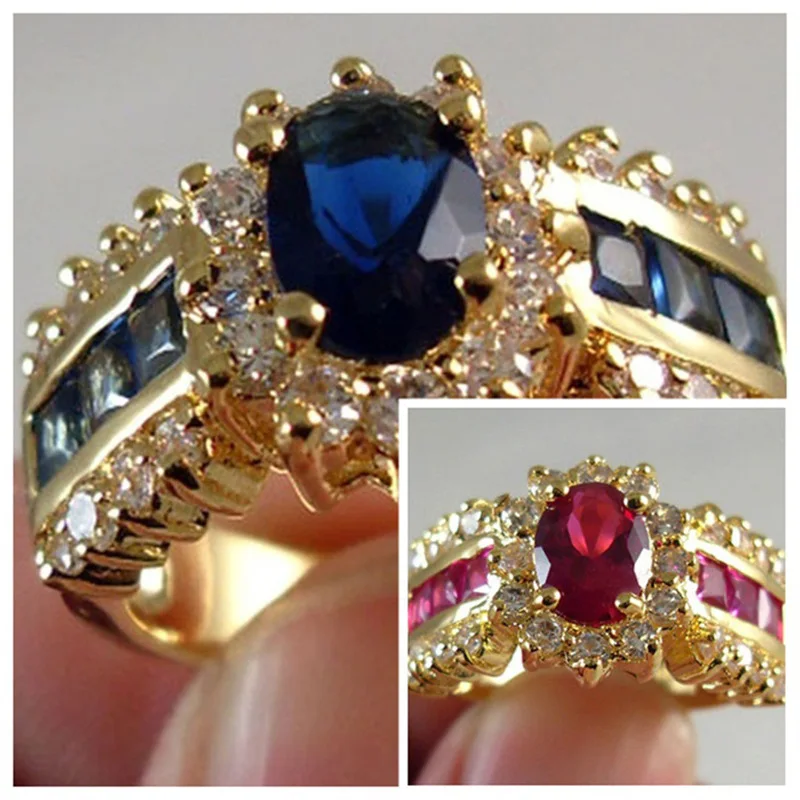 

Ebay New Inlaid Blue and Red Zircon Ring Cross-Border E-Commerce European and American Fashion Men's and Women's Rings